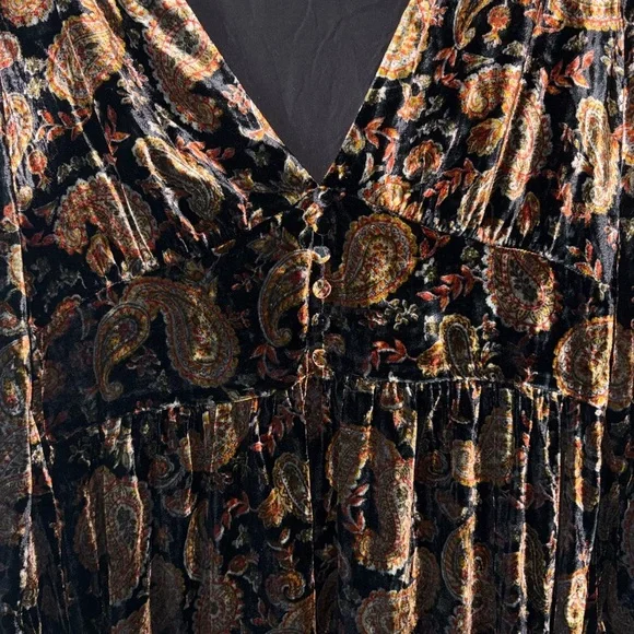 Boden Elsie Black Paisley Velvet Midi Dress Long Sleeve Women’s 10 Petite - Picture 5 of 7
